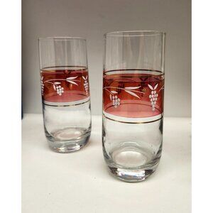 2- Italian Glasses Lubiana Spa Italy Grape Vines Red Glass 6"
